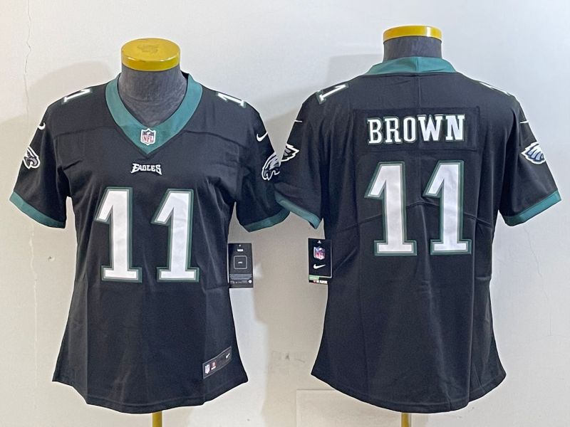 Women Philadelphia Eagles #11 Brown Black 2025 Nike Vapor Limited NFL Jersey style 1